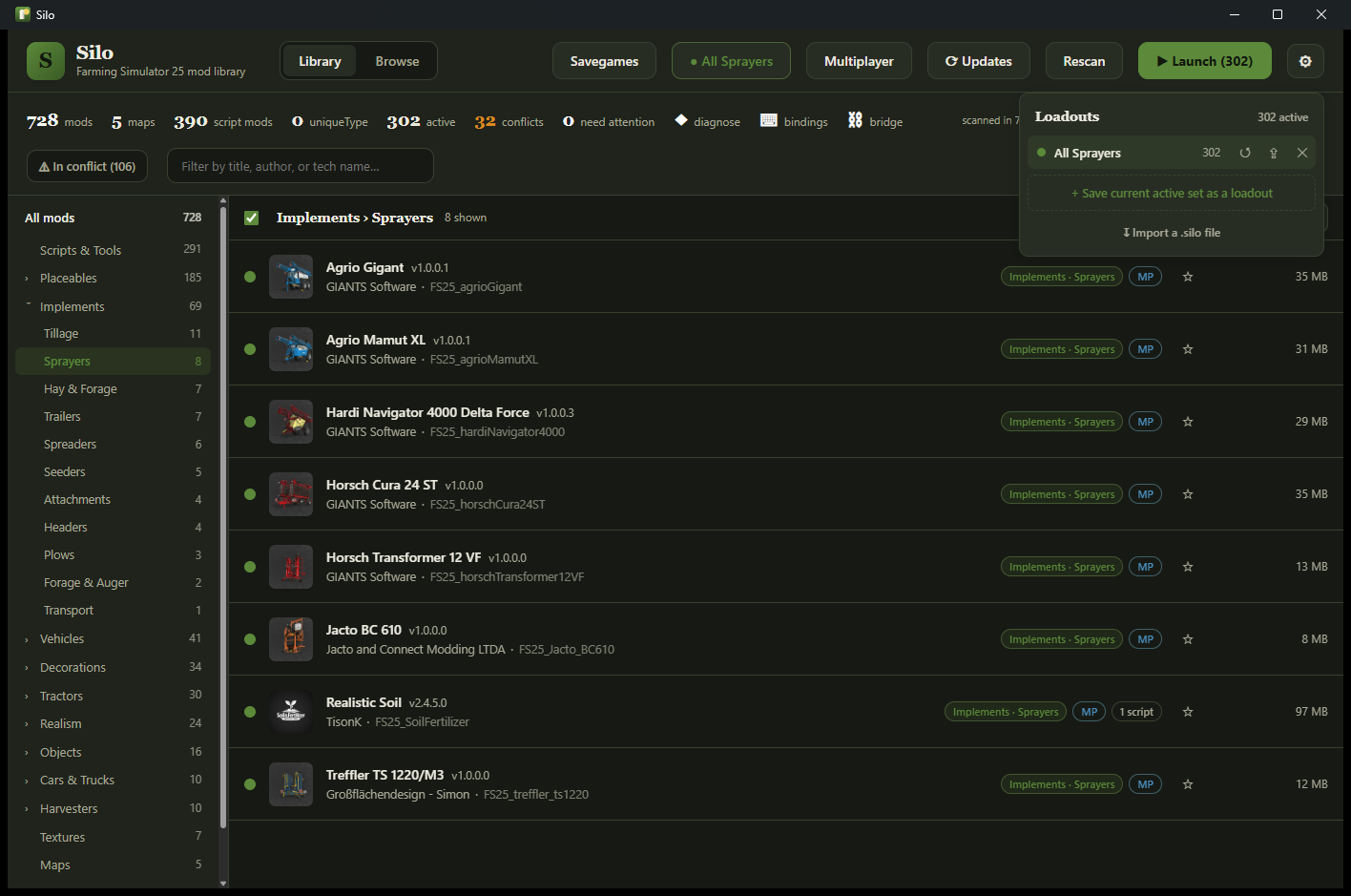 Loadouts — save and switch named sets of active mods per playthrough.
