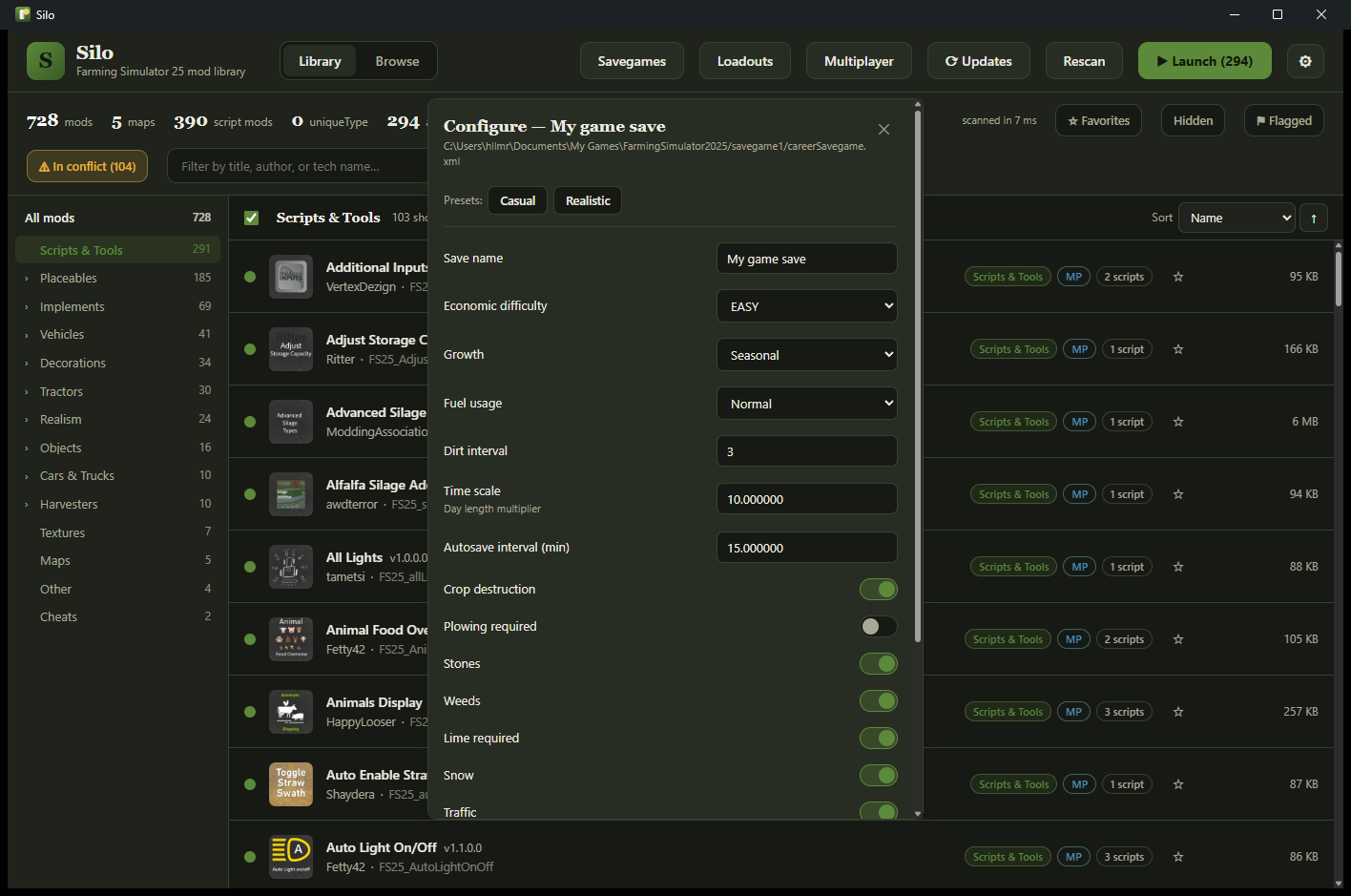 Editing a savegame's difficulty and world settings from within Silo.