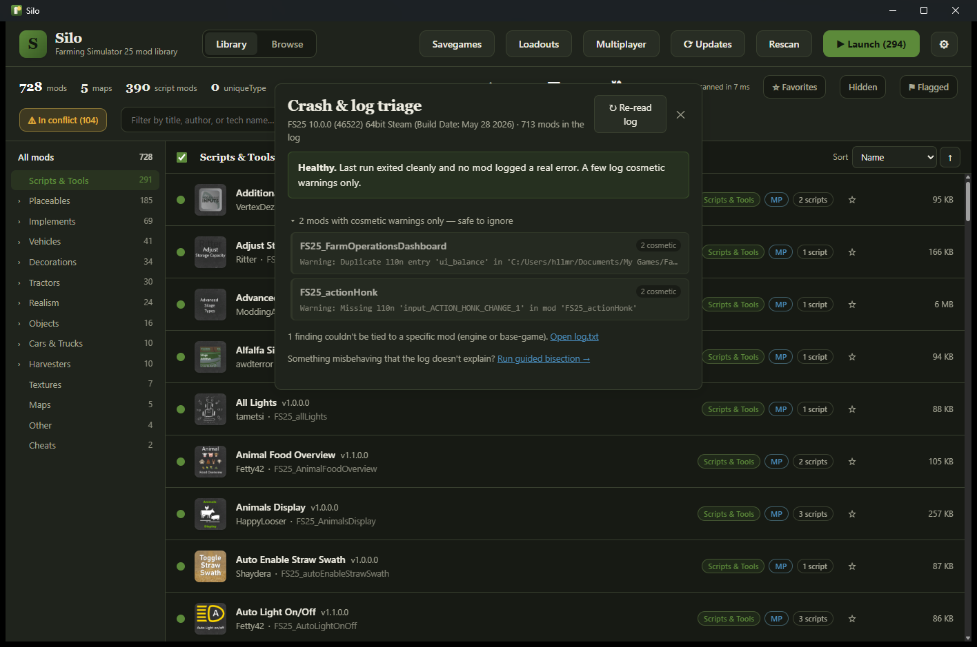 Crash and log triage separating real errors from cosmetic warnings and naming the culprit.